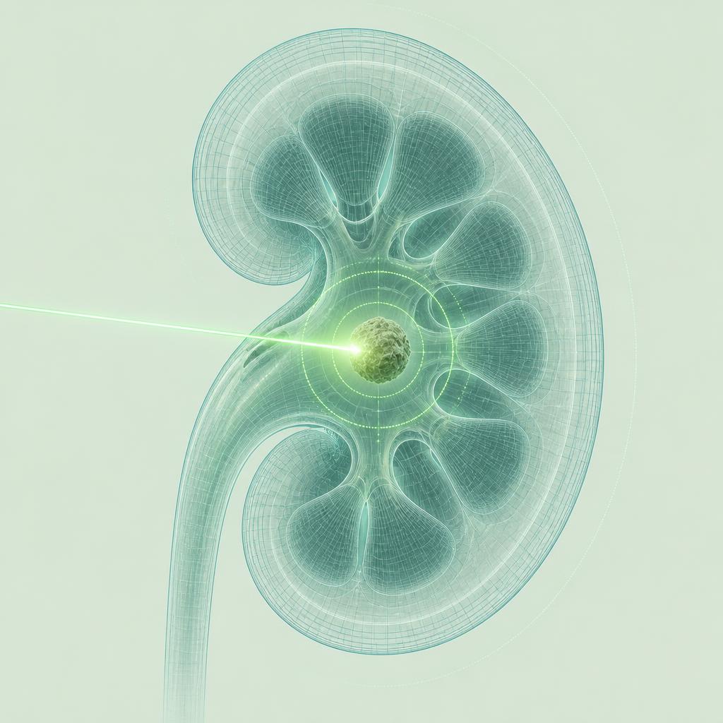 Illustration of a laser targeting a stone inside the kidney